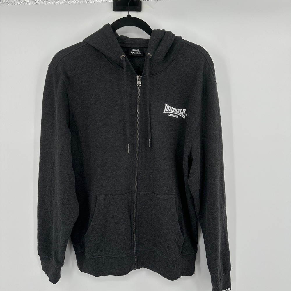 Lonsdale London Charcoal Grey Zip Up Hoodie Sweatshirt‎ Size Medium